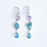 Ametist krug, nebrušeni akvamarin, suza topaz