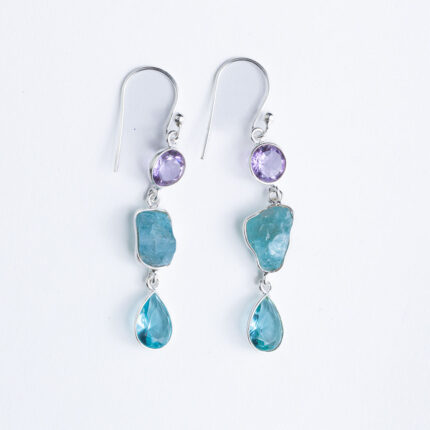 Ametist krug, nebrušeni akvamarin, suza topaz