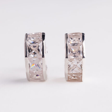 Srebrne naušnice “Kvadratne polualke cirkon” 2